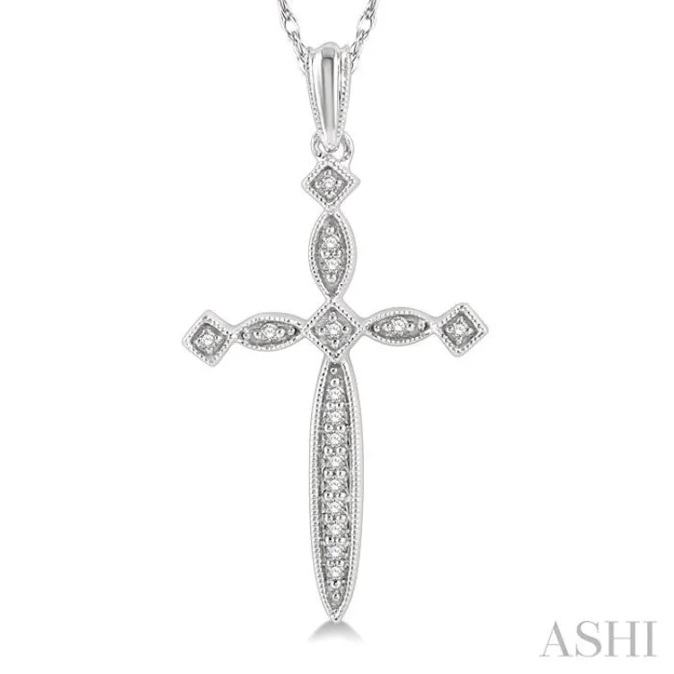 1/10 ctw Marquise & Diamond Mount Cross Charm Round Cut Diamond Pendant With Chain in 10K White Gold