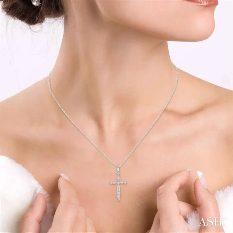 1/10 ctw Marquise & Diamond Mount Cross Charm Round Cut Diamond Pendant With Chain in 10K White Gold