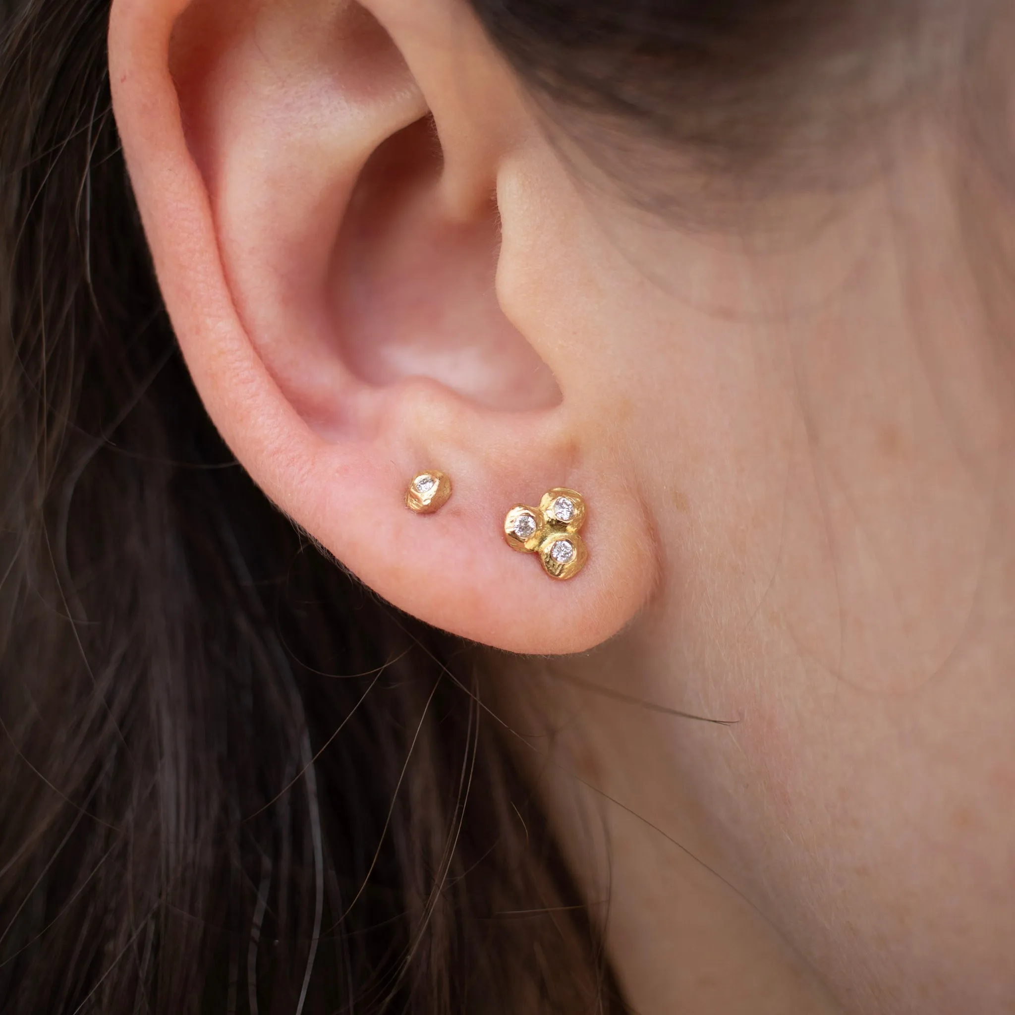 18K Triple Diamond Dot Earrings