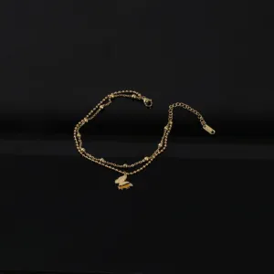 2 Layer Matte Butterflies Charm Beaded Chain Anklet For Women Foot Chain