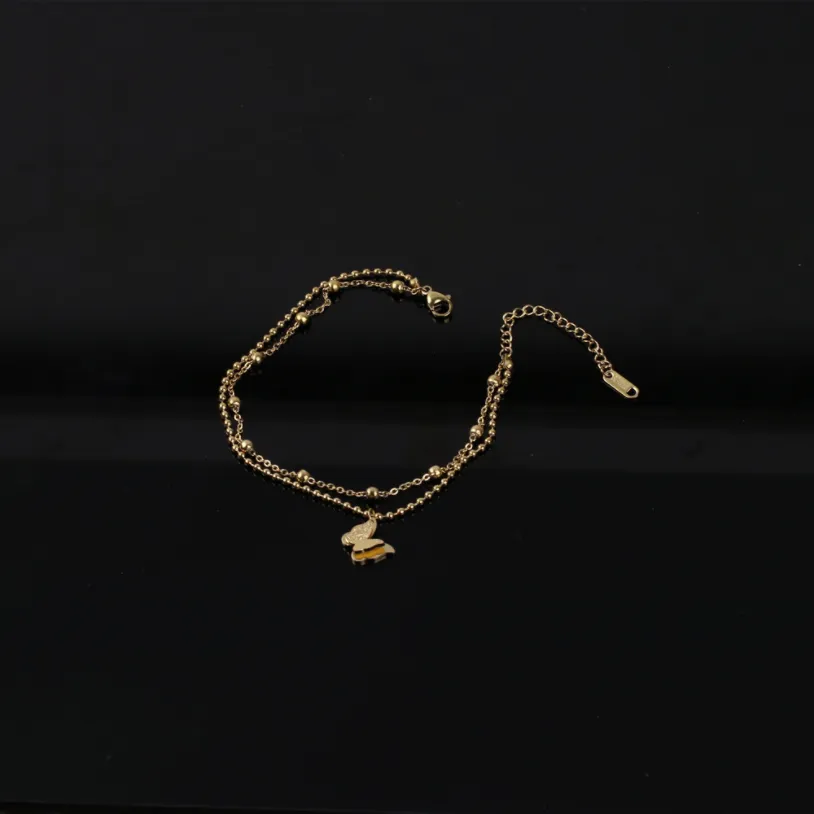 2 Layer Matte Butterflies Charm Beaded Chain Anklet For Women Foot Chain