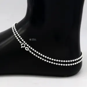 2mm 10.5925 sterling silver beaded/ball chain anklet bracelet amazing light weight delicate anklets belly dance silver jewelry ank611