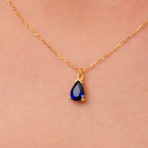 5th Wedding Anniversary Jewelry Gift Sapphire Teardrop Dainty Necklace