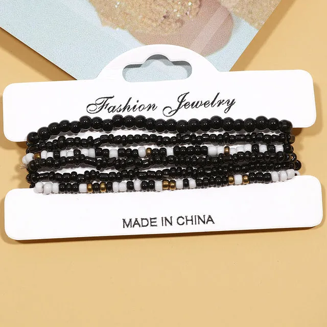 7pcs/Set Handmade Beaded Anklet Bracelets Rainbow Color Elastic Ankle