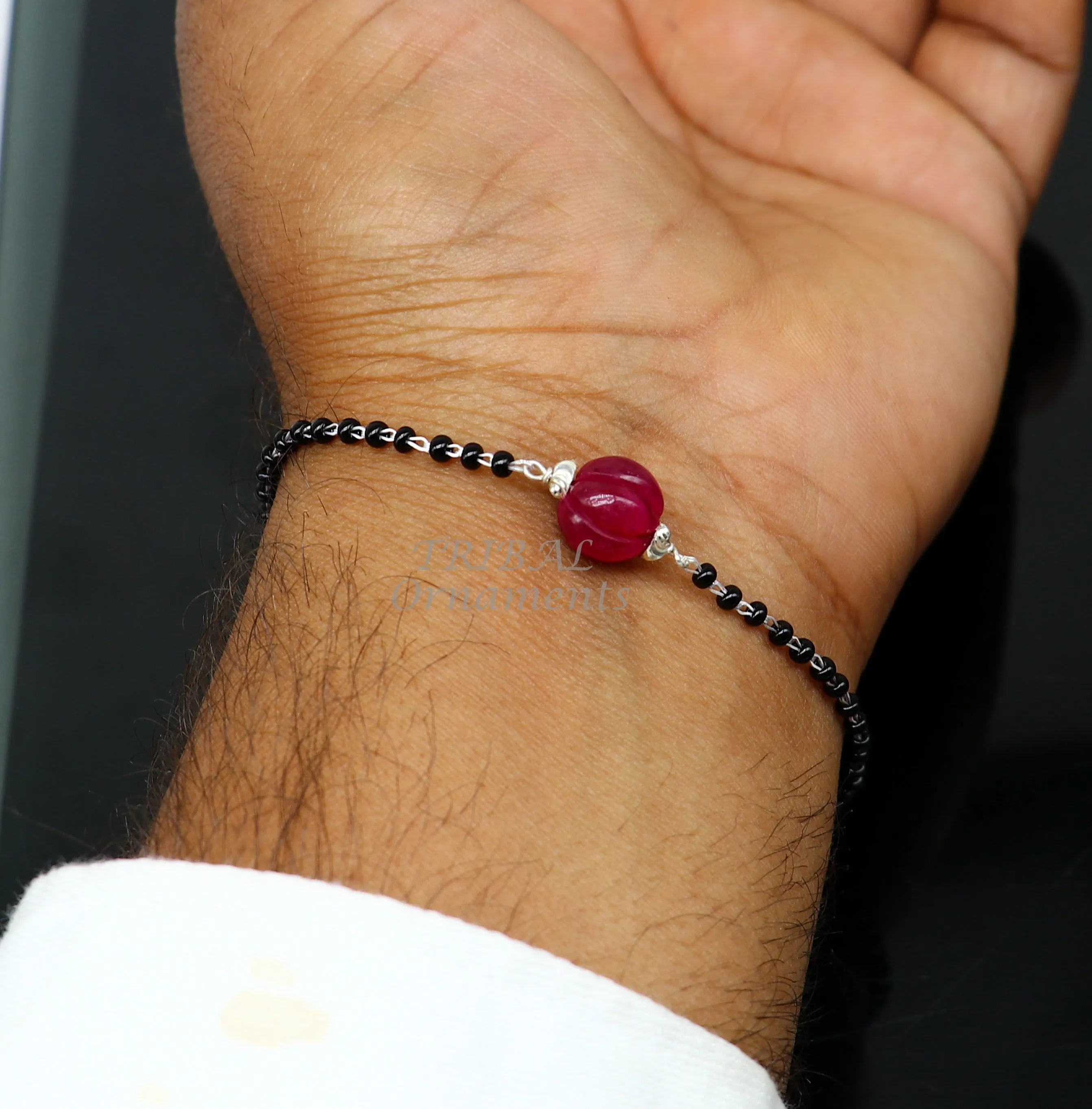 925 sterling silver modern cultural black beaded all sizes bracelet Combo use bracelet or anklets, best Mangalsutra bracelet sbr453