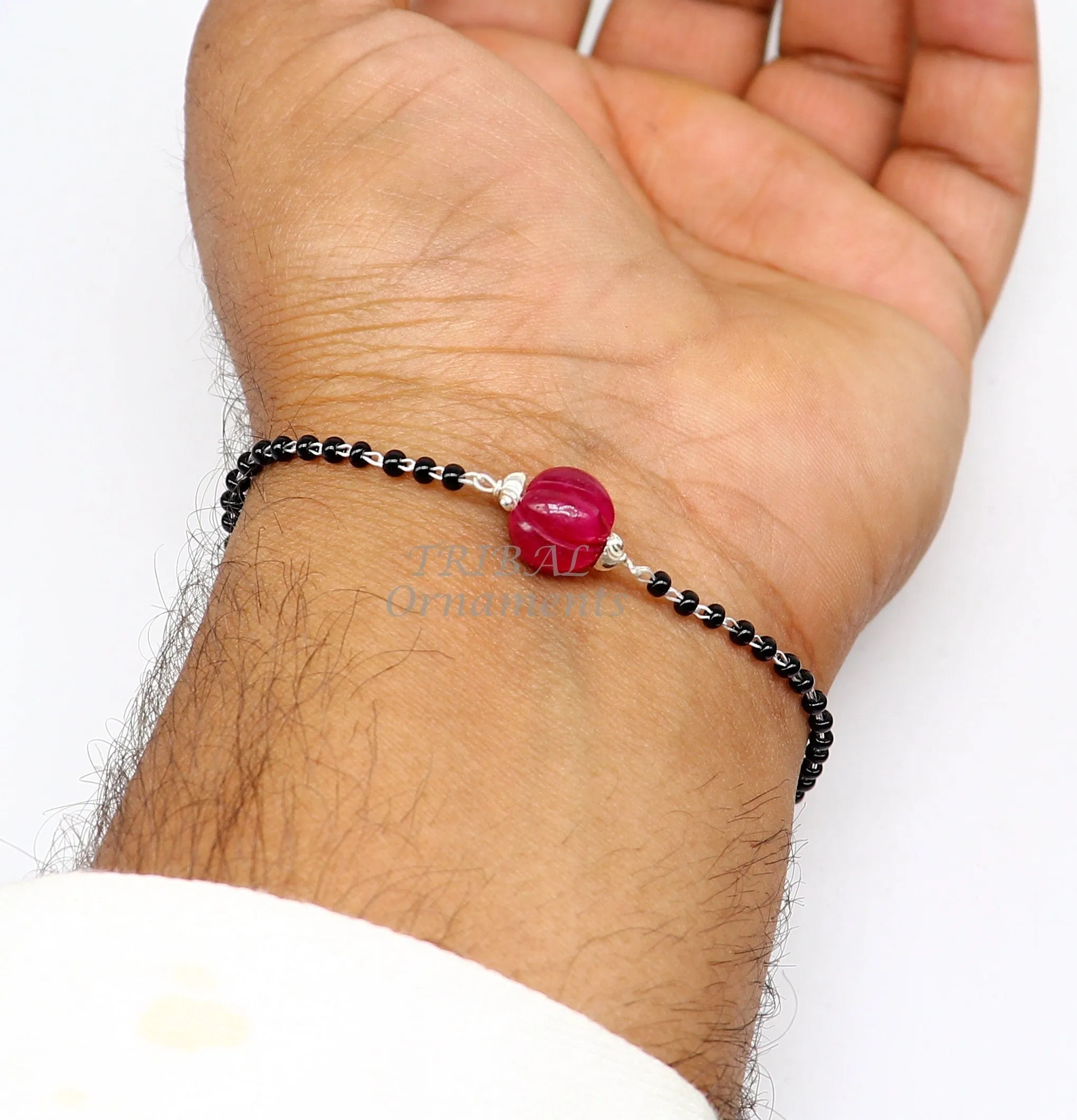 925 sterling silver modern cultural black beaded all sizes bracelet Combo use bracelet or anklets, best Mangalsutra bracelet sbr453