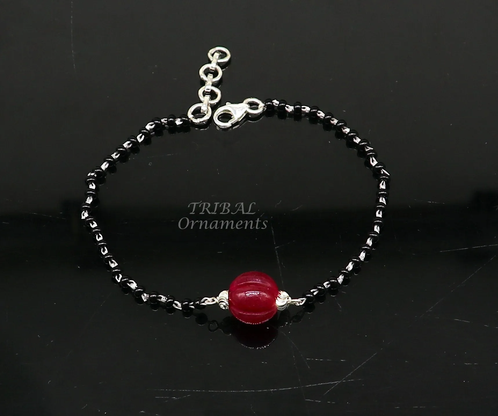 925 sterling silver modern cultural black beaded all sizes bracelet Combo use bracelet or anklets, best Mangalsutra bracelet sbr453