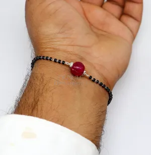 925 sterling silver modern cultural black beaded all sizes bracelet Combo use bracelet or anklets, best Mangalsutra bracelet sbr453