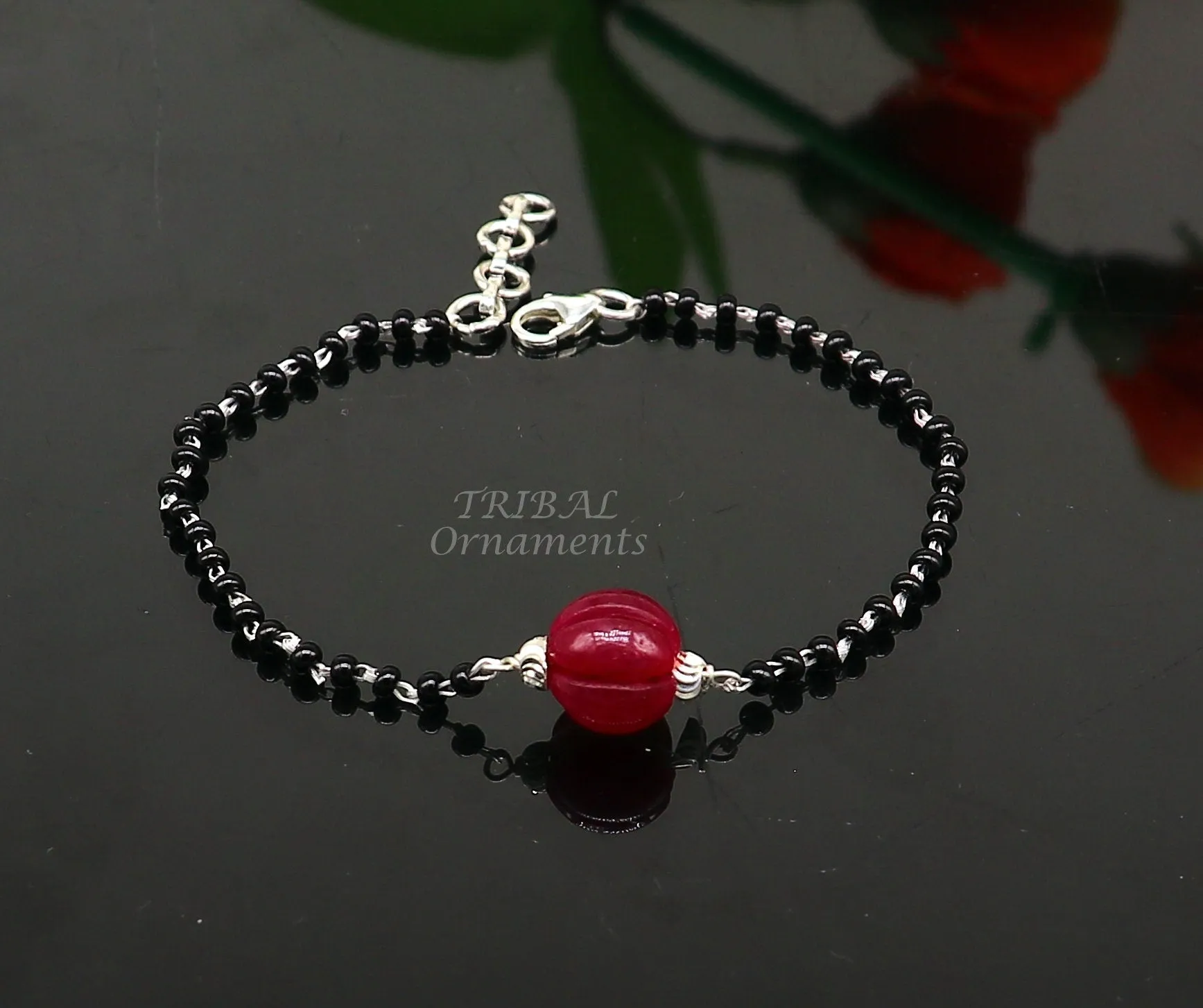 925 sterling silver modern cultural black beaded all sizes bracelet Combo use bracelet or anklets, best Mangalsutra bracelet sbr453
