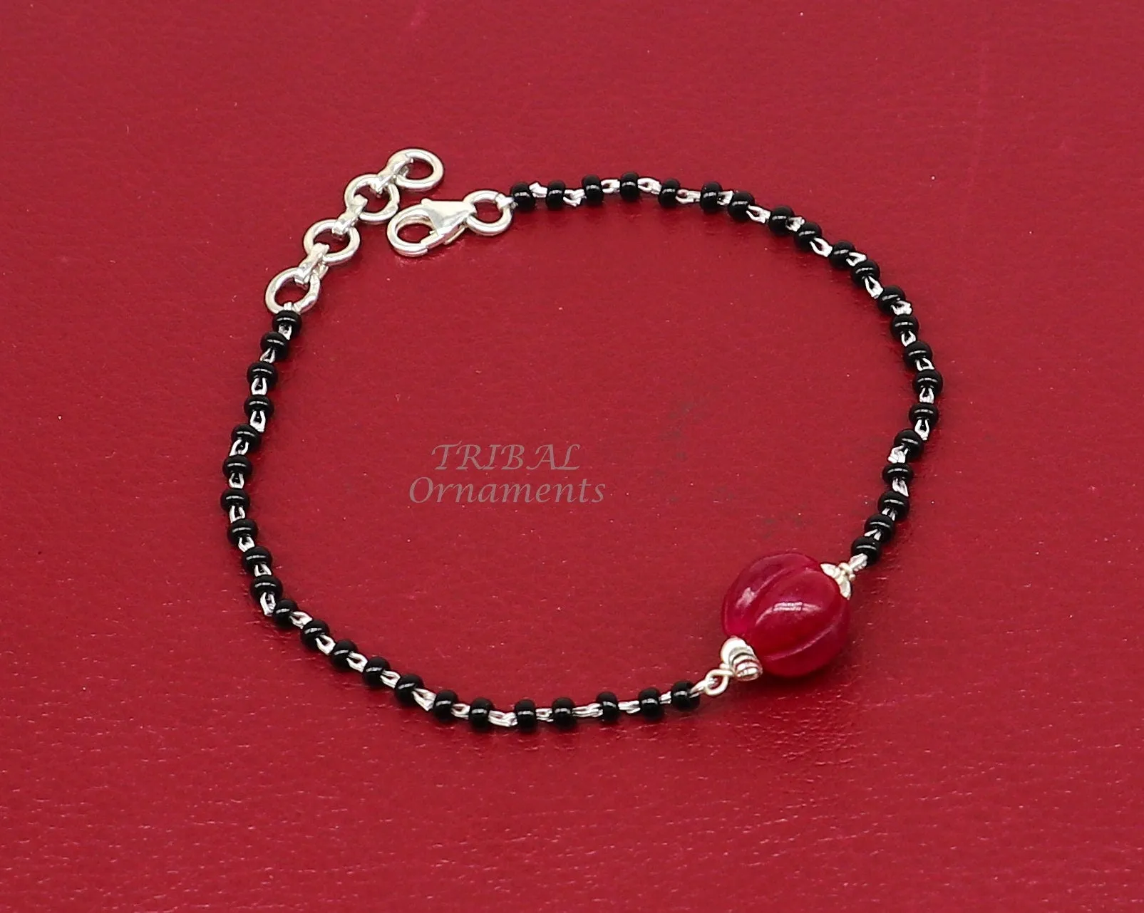 925 sterling silver modern cultural black beaded all sizes bracelet Combo use bracelet or anklets, best Mangalsutra bracelet sbr453