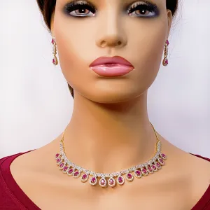 American Diamond Semi-Precious Ruby Set