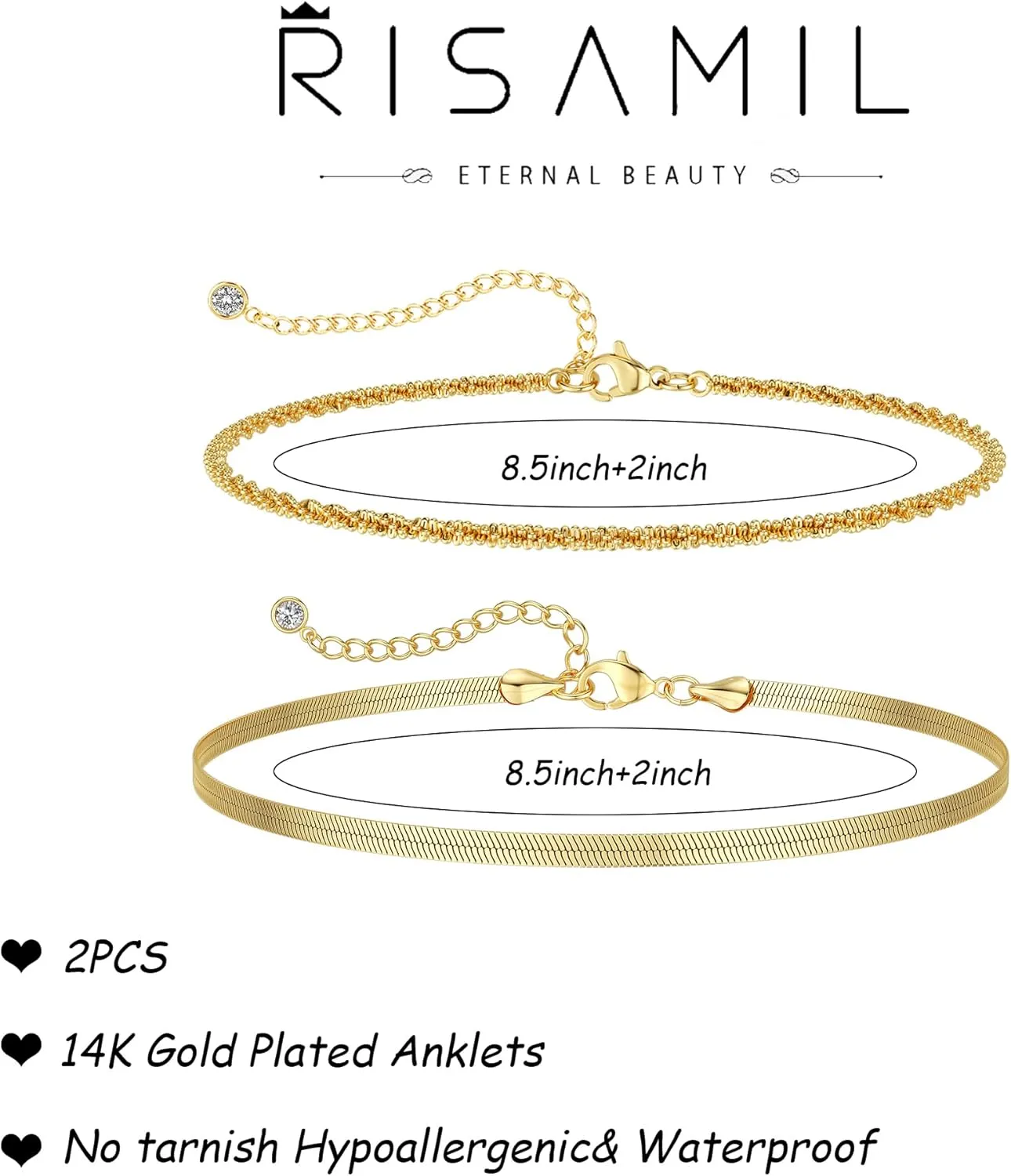 Ankle Bracelets for Women, 14K Gold Anklets for Women Waterproof Layered Ankle Bracelets for Women Teen Girl Herringbone Anklet Set Summer Foot Jewelry Gifts