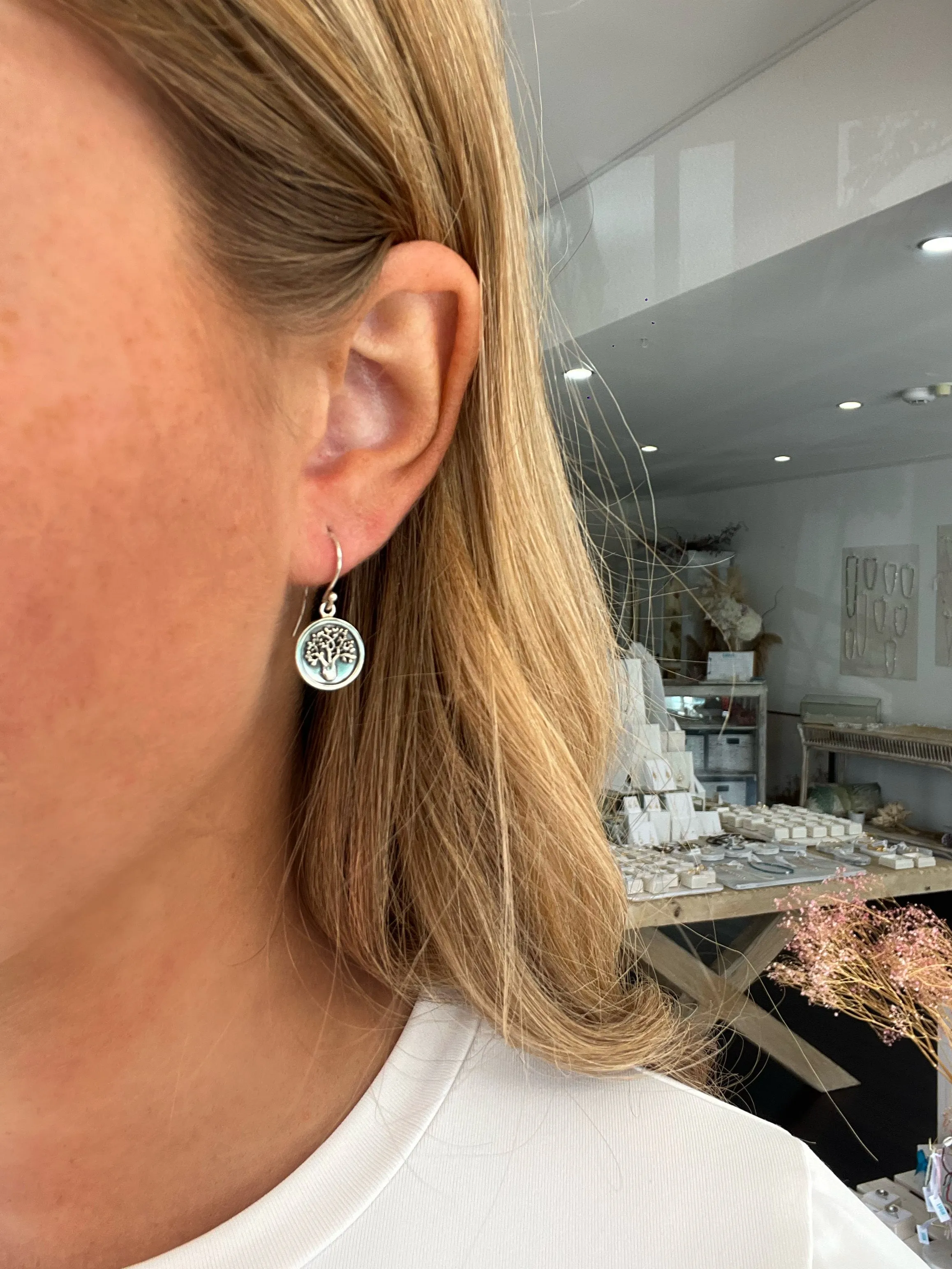 Boab Tree Silver Oxide Hook Earrings