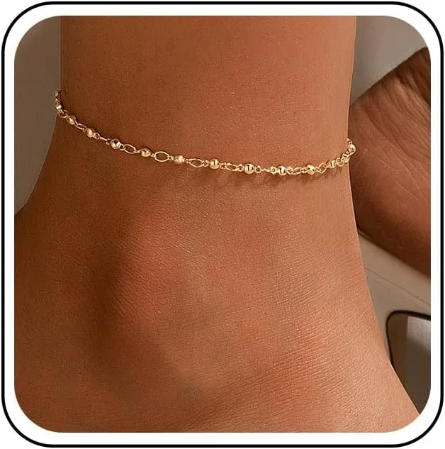 Bohemian Station Bead Ankle Bracelet Station Bead Anklet Chain Beaded Chain Anklets Satellite Chain Anklets Summer Beach Foot Chain Jewelry for Women Gifts