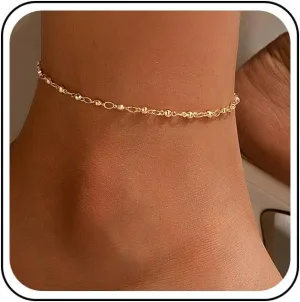Bohemian Station Bead Ankle Bracelet Station Bead Anklet Chain Beaded Chain Anklets Satellite Chain Anklets Summer Beach Foot Chain Jewelry for Women Gifts