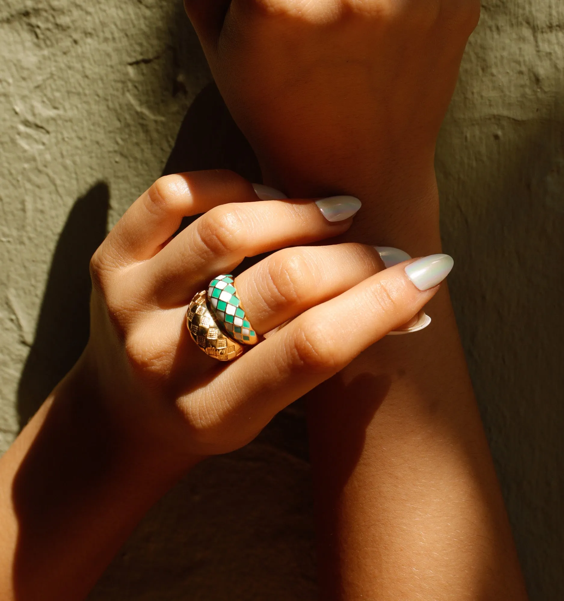 Checker Rings - Green Set of 2