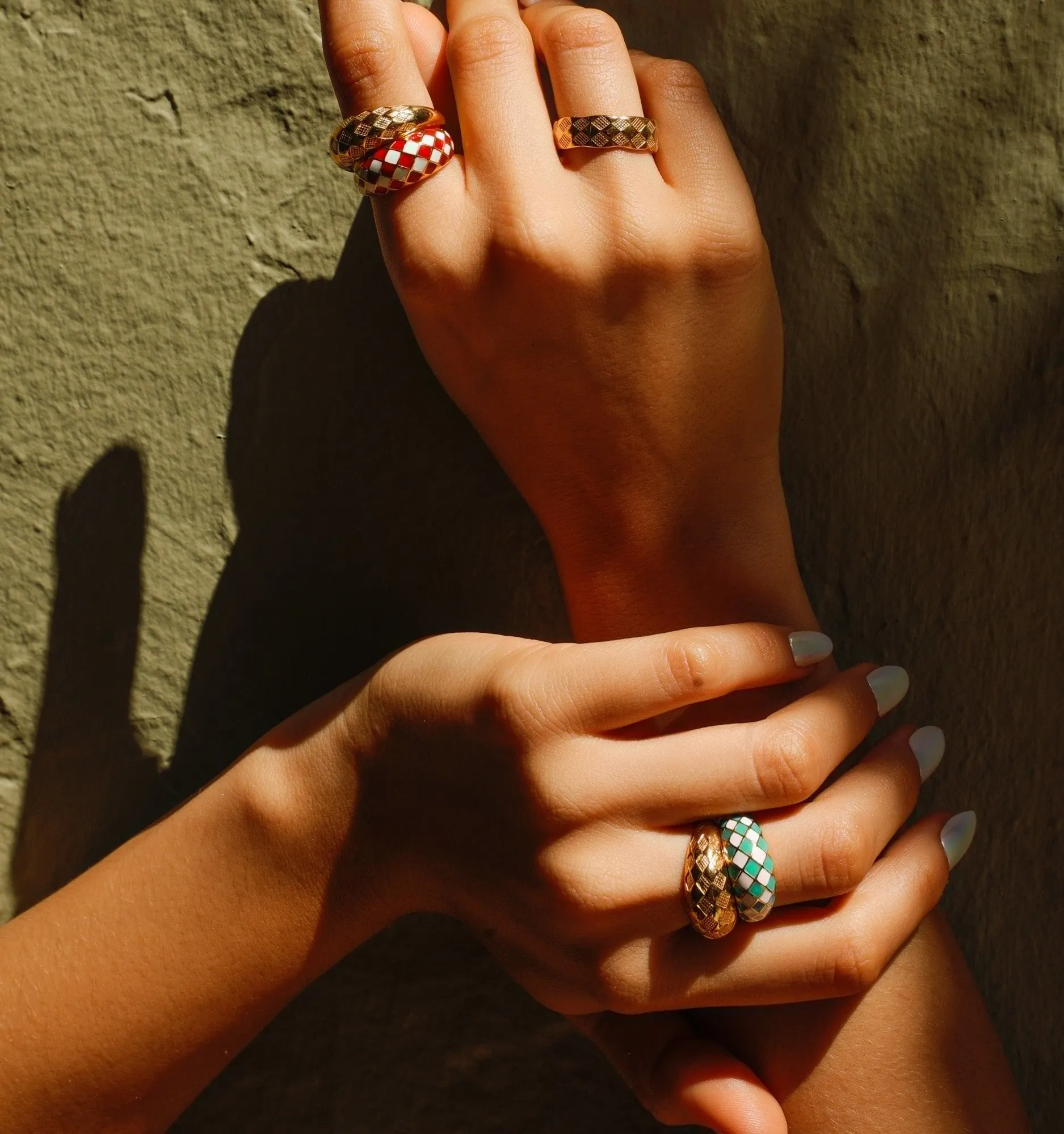 Checker Rings - Green Set of 2