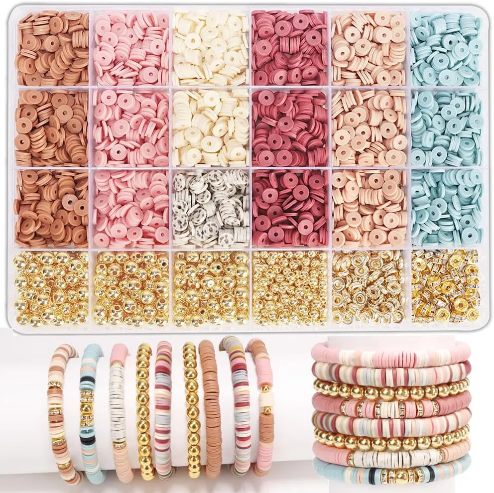 Clay Beads Bracelet Kit Friendship Bracelet Making Kit Golden Beads Clay Beads Kit for DIY Jewelry Making Birthday Gift