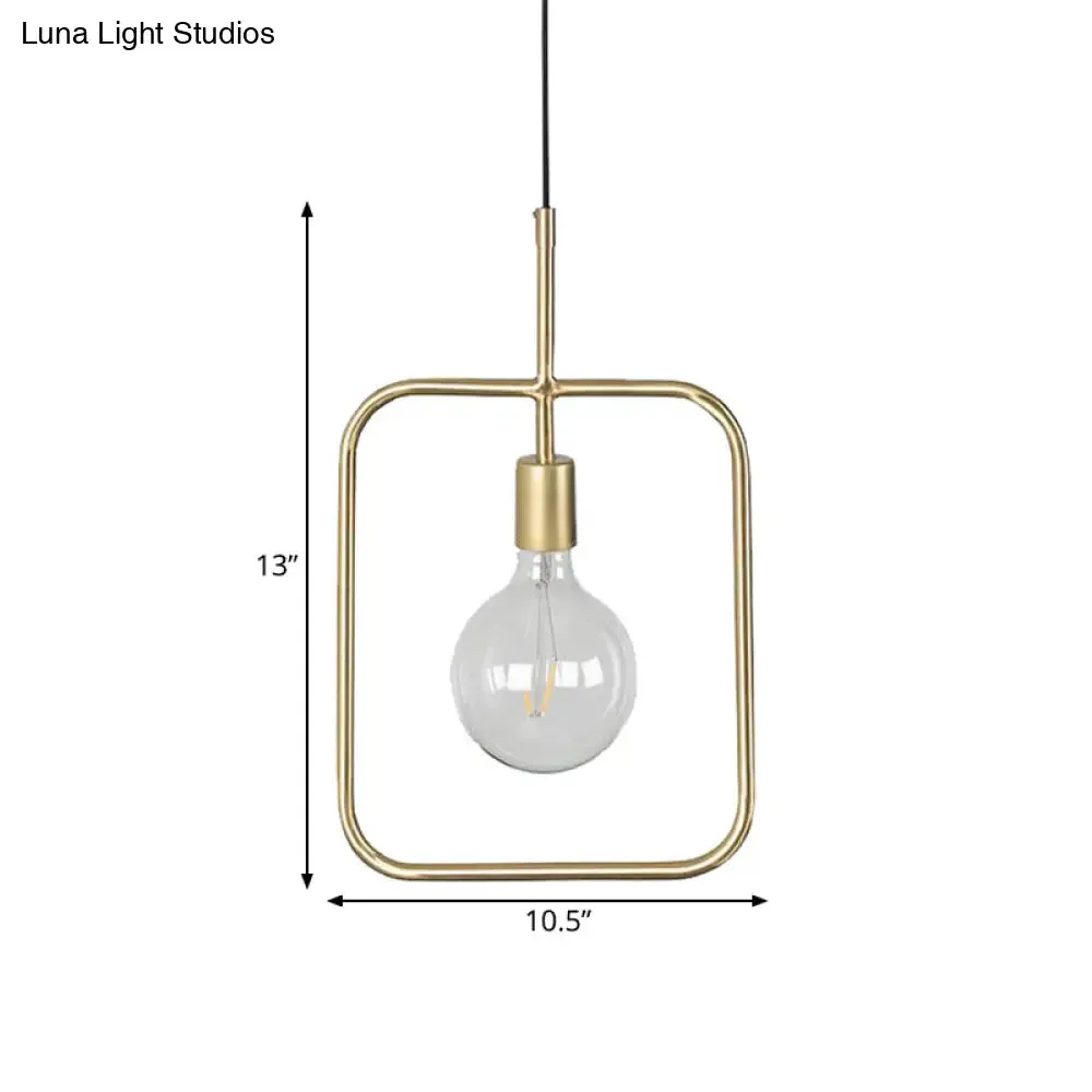 Contemporary Gold Square Skeleton Pendant Ceiling Light with Exposed Bulb - Stylish Metal Fixture (1 Light)