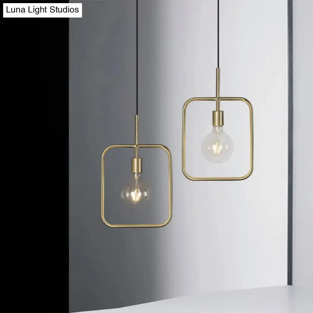 Contemporary Gold Square Skeleton Pendant Ceiling Light with Exposed Bulb - Stylish Metal Fixture (1 Light)