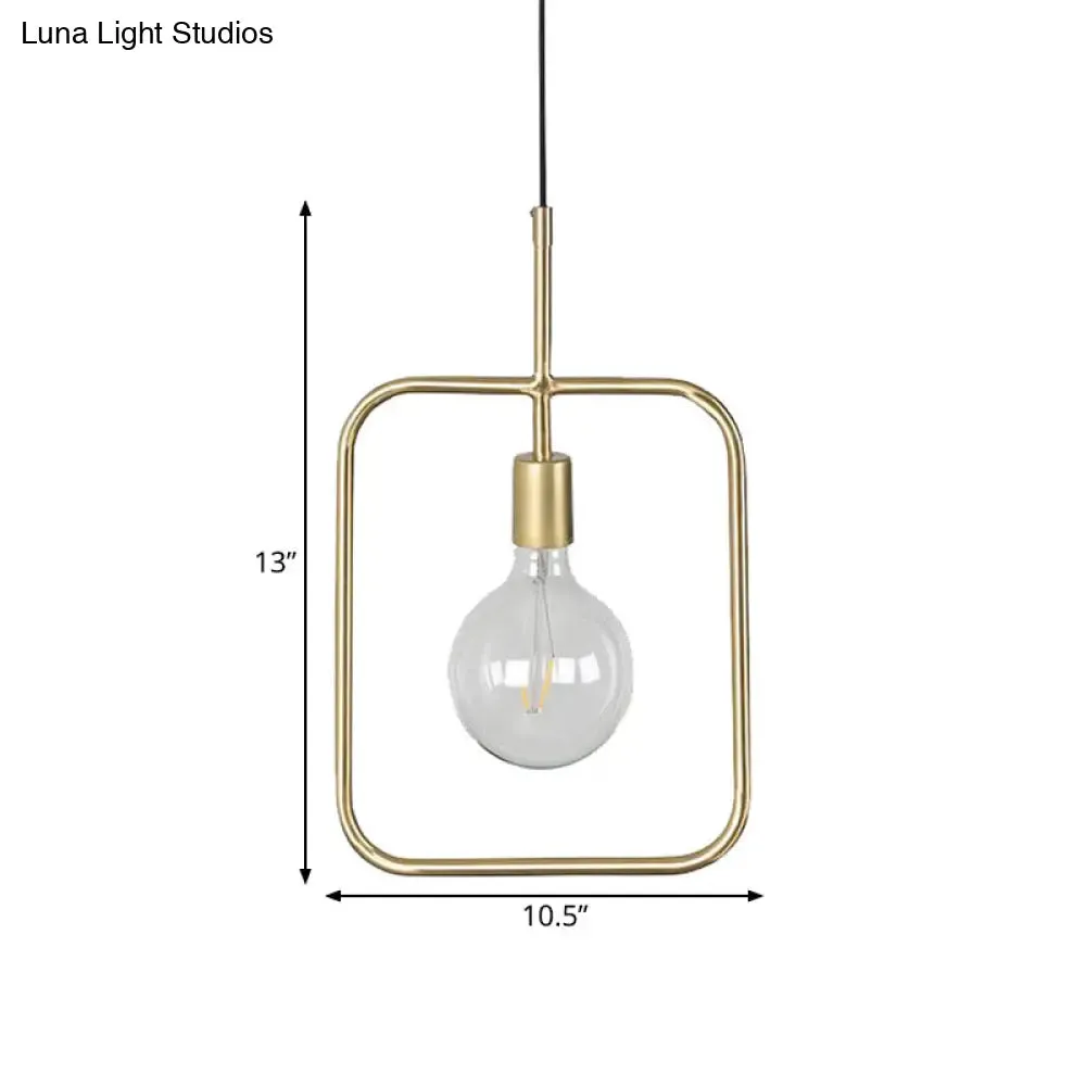 Contemporary Gold Square Skeleton Pendant Ceiling Light with Exposed Bulb - Stylish Metal Fixture (1 Light)