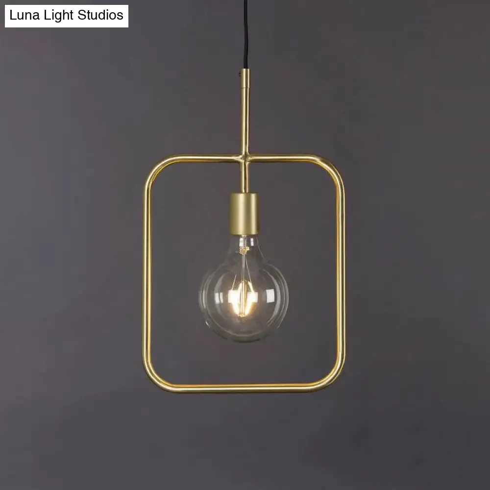 Contemporary Gold Square Skeleton Pendant Ceiling Light with Exposed Bulb - Stylish Metal Fixture (1 Light)