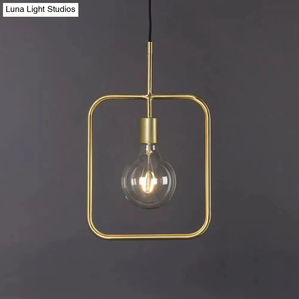 Contemporary Gold Square Skeleton Pendant Ceiling Light with Exposed Bulb - Stylish Metal Fixture (1 Light)