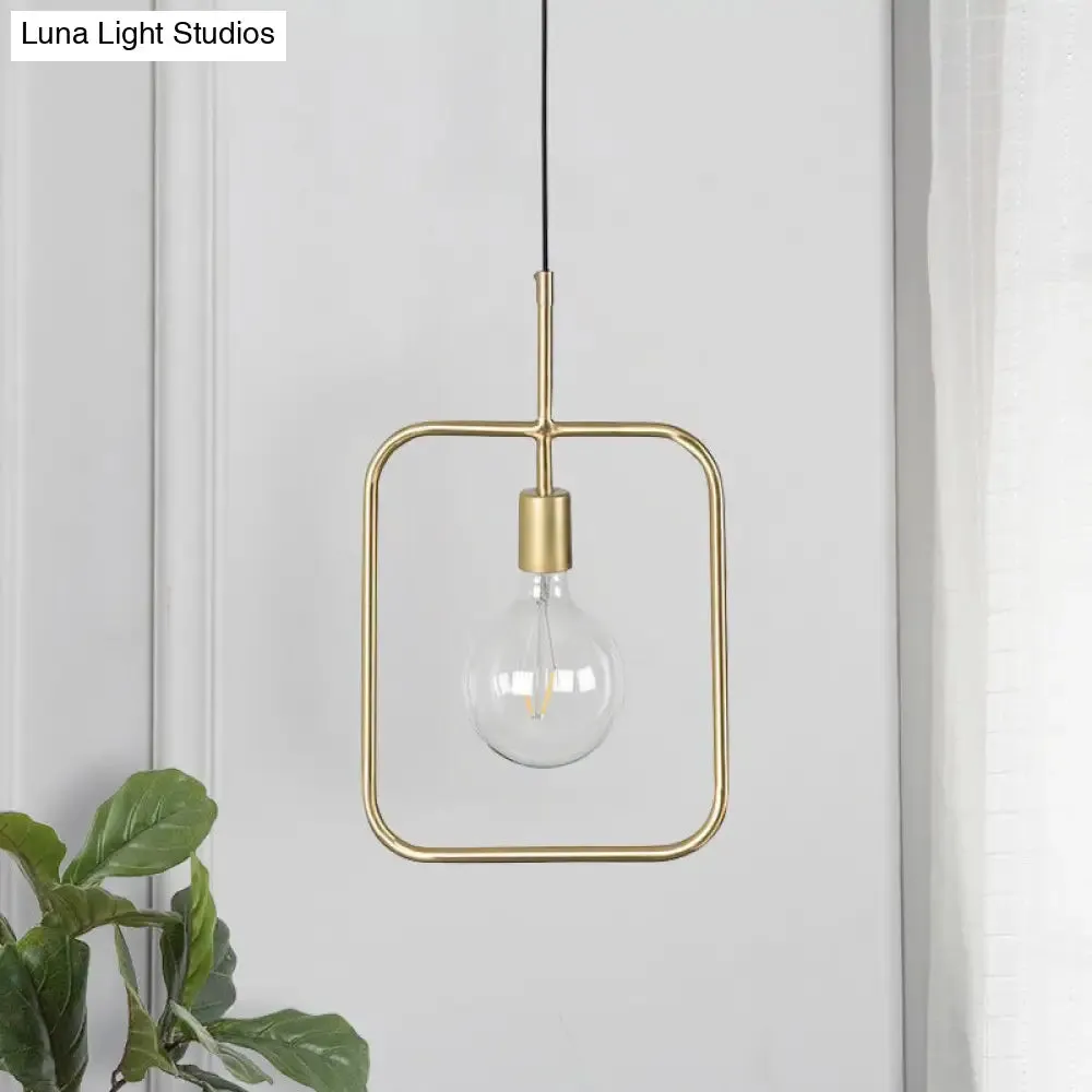 Contemporary Gold Square Skeleton Pendant Ceiling Light with Exposed Bulb - Stylish Metal Fixture (1 Light)