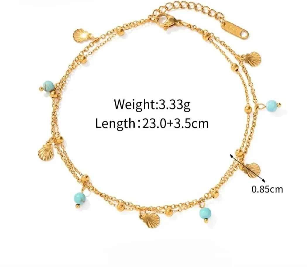 Dainty Gold Plated Anklets for women, Waterproof Boho Ankle bracelets for Women, Foot Jewelry for Women with Turquoise pendants, Large