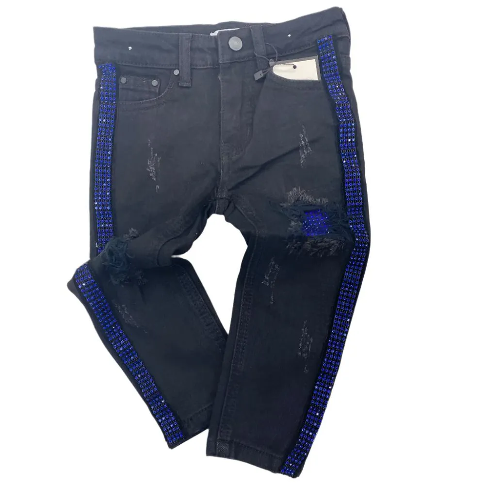 DNA Jeans-Kids Royal Crystal Stiped Jeans-Black-Royal/Blue