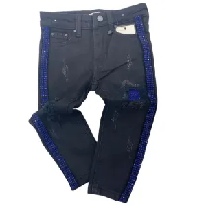 DNA Jeans-Kids Royal Crystal Stiped Jeans-Black-Royal/Blue