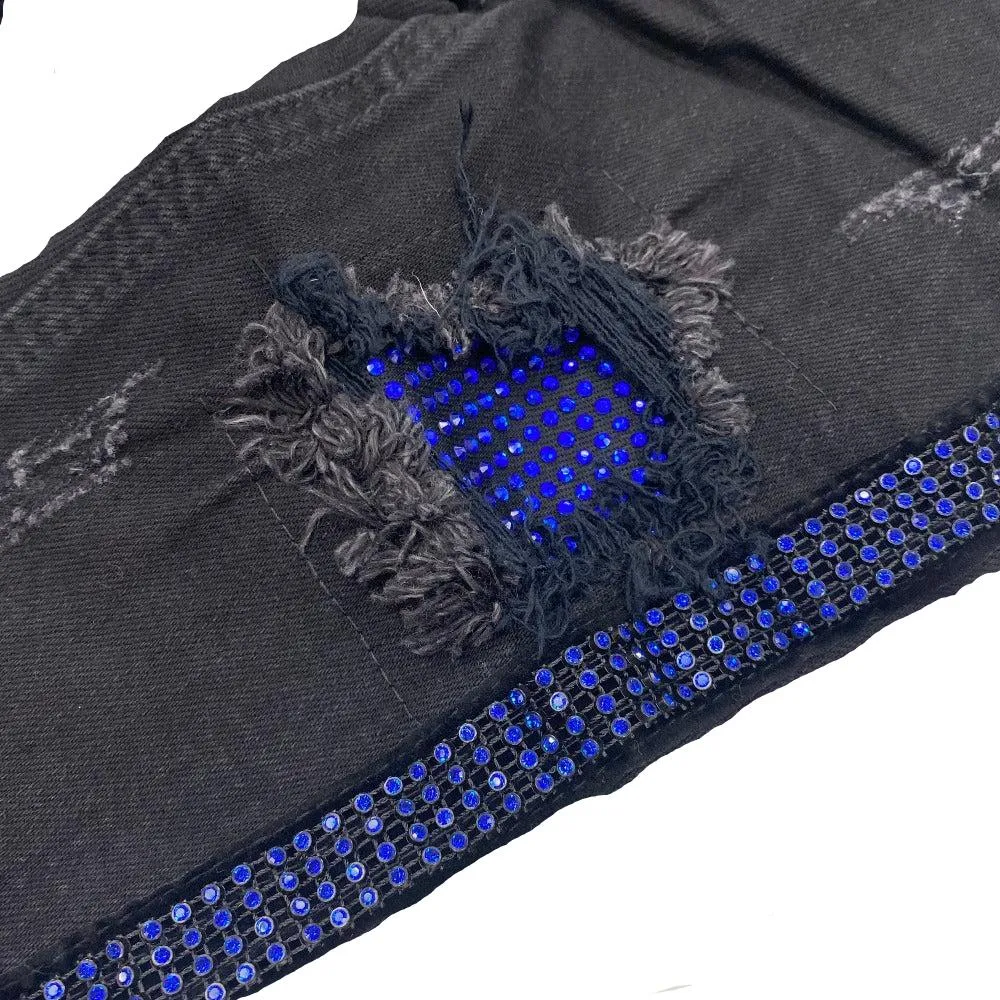 DNA Jeans-Kids Royal Crystal Stiped Jeans-Black-Royal/Blue