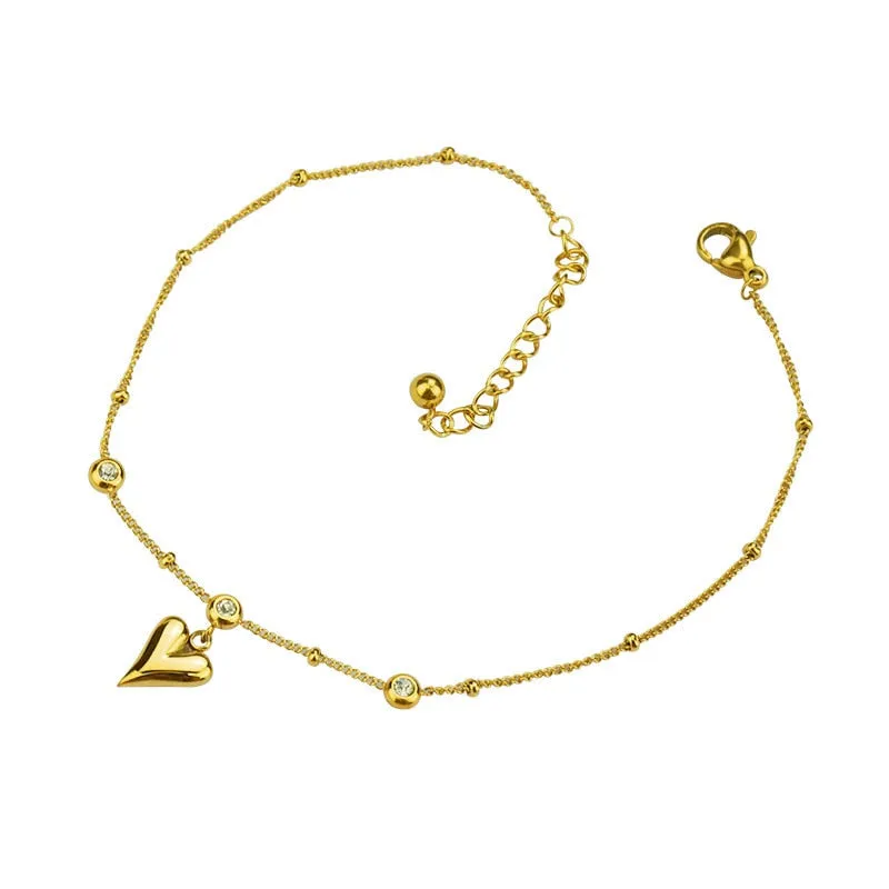 Fashion  Zircon Love Heart Ankle Ornaments Charm Beaded Chain Anklet For Women