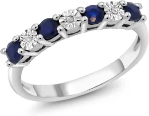 Gem Stone King 925 Sterling Silver Blue Sapphire & White Diamond Engagement Ring For Women | Wedding Ring For Women | Available In Size 5, 6, 7, 8, 9