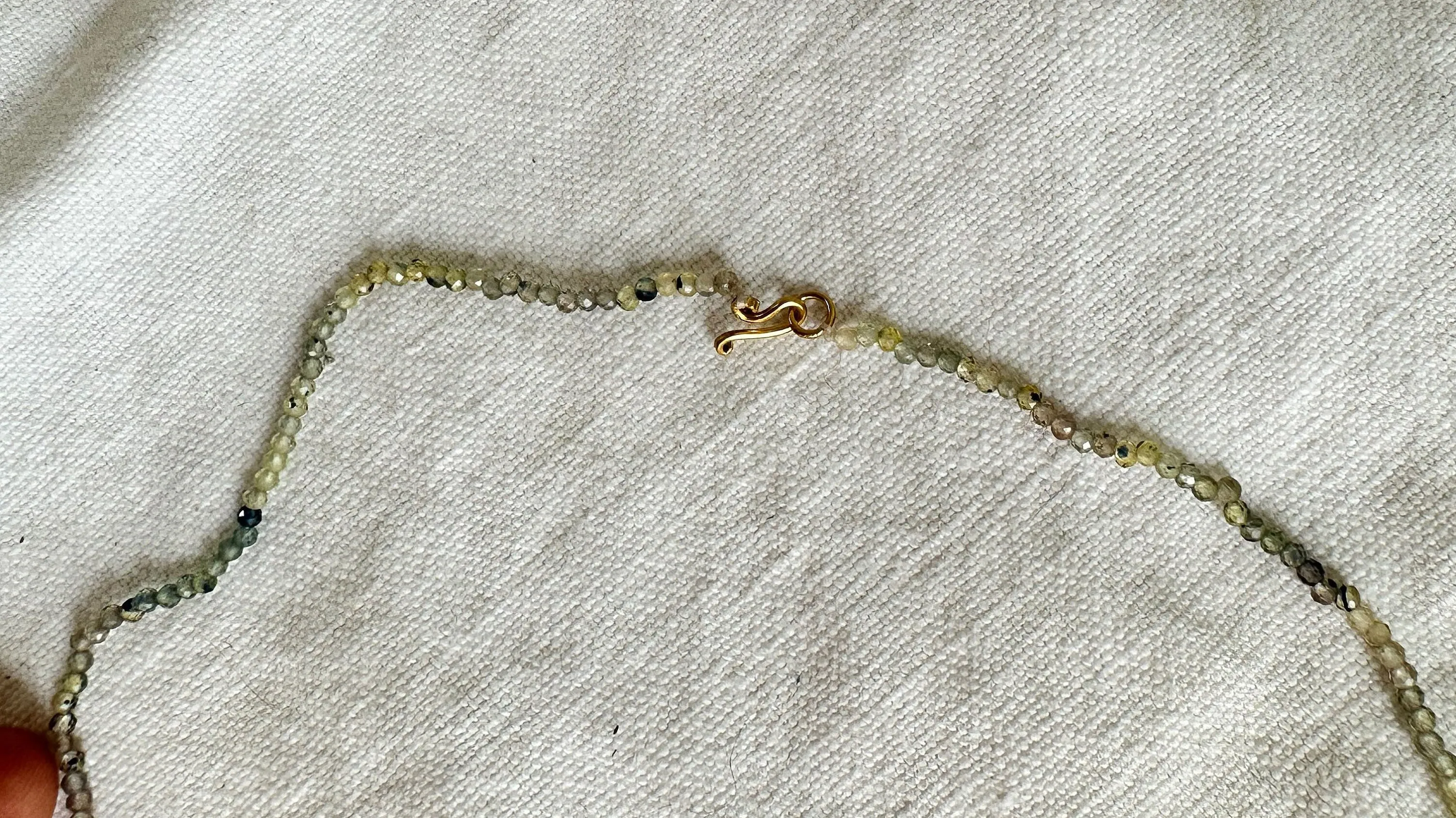 Gold Amulet & Green Sapphire Beaded Necklace. 20kt. 2074