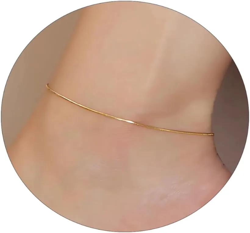 Gold Ankle Bracelets for Women Waterproof, Dainty 18K Gold Plated Anklets for Women Gold Cross Herringbone Rope Heart Beaded Link Anklet Beach Summer Ankle Jewelry
