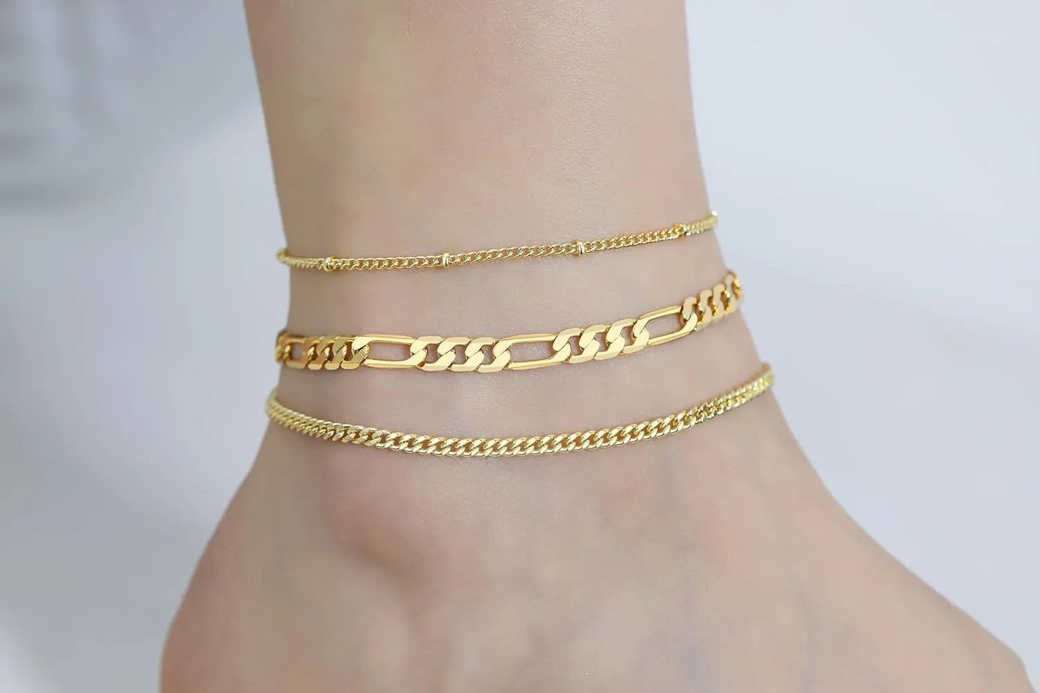Gold Anklets for Women 3Pcs Anklet Jewelry Waterproof 14K Gold Ankle Stack for Women Summer Bracelets Non Tarnish
