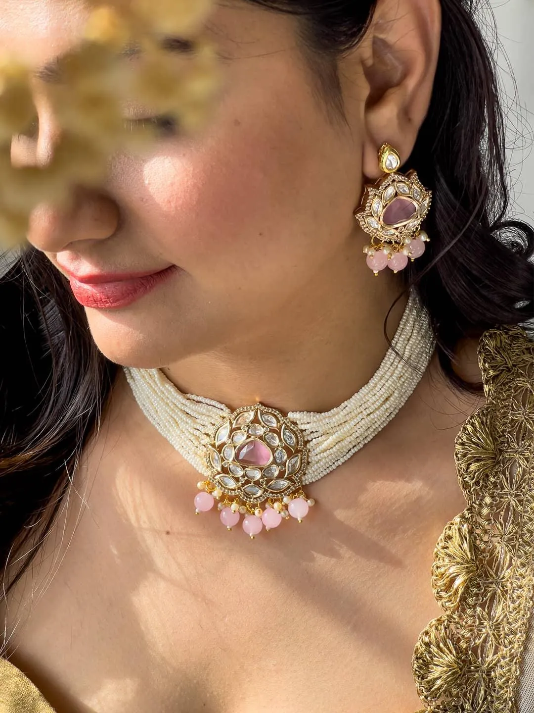 Gold Plated Kundan Stone Embellished Necklace Set