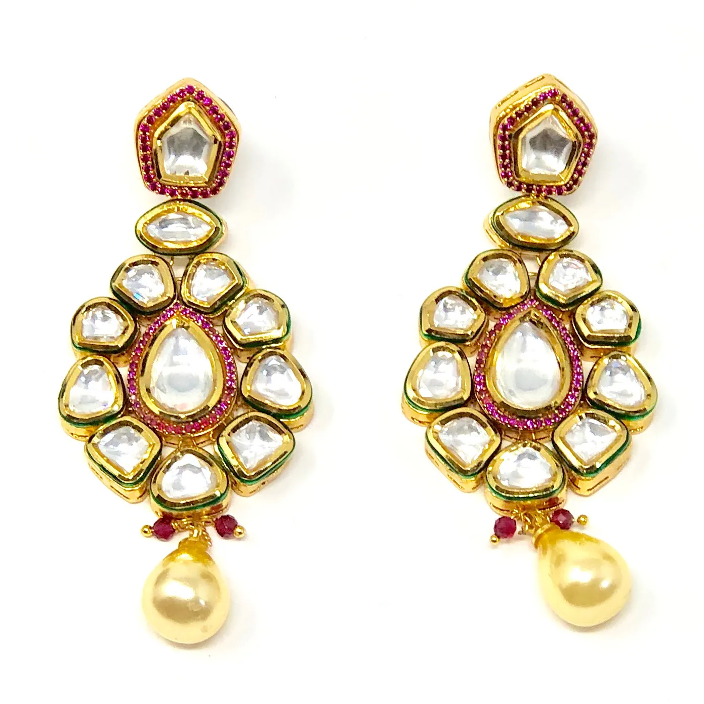 Gold Plated Ruby Kundan Set
