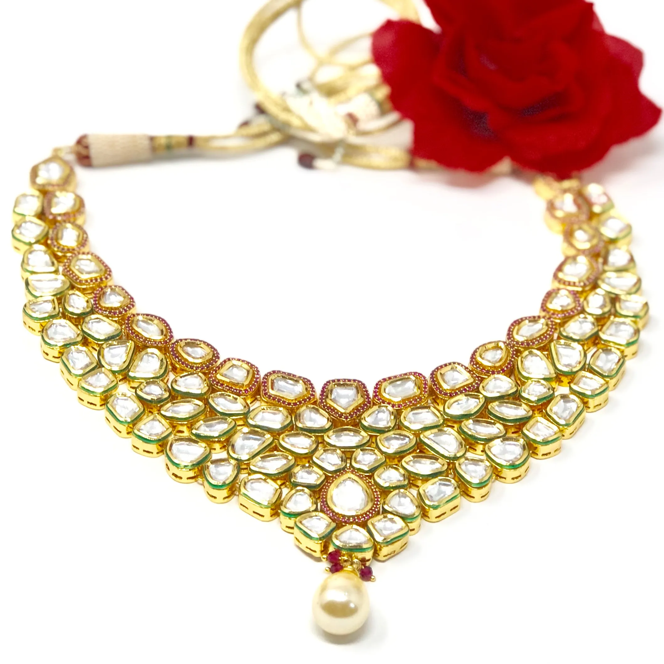 Gold Plated Ruby Kundan Set