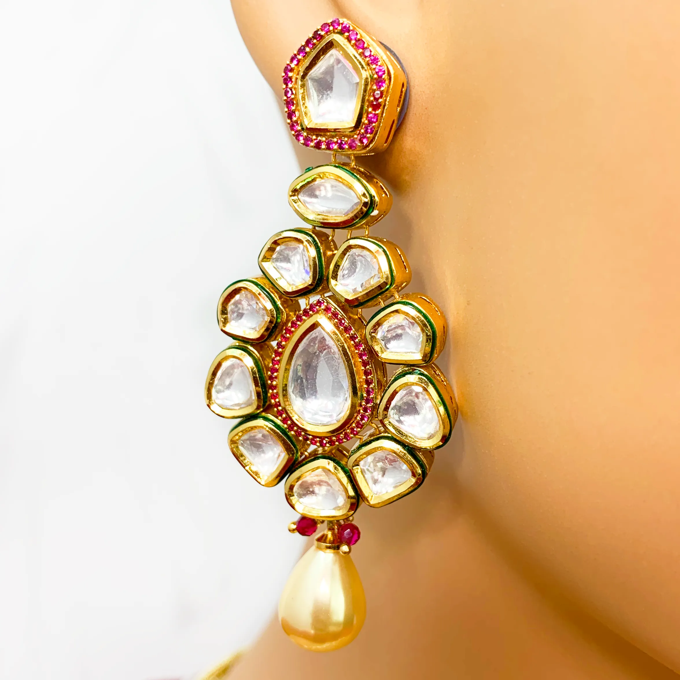 Gold Plated Ruby Kundan Set