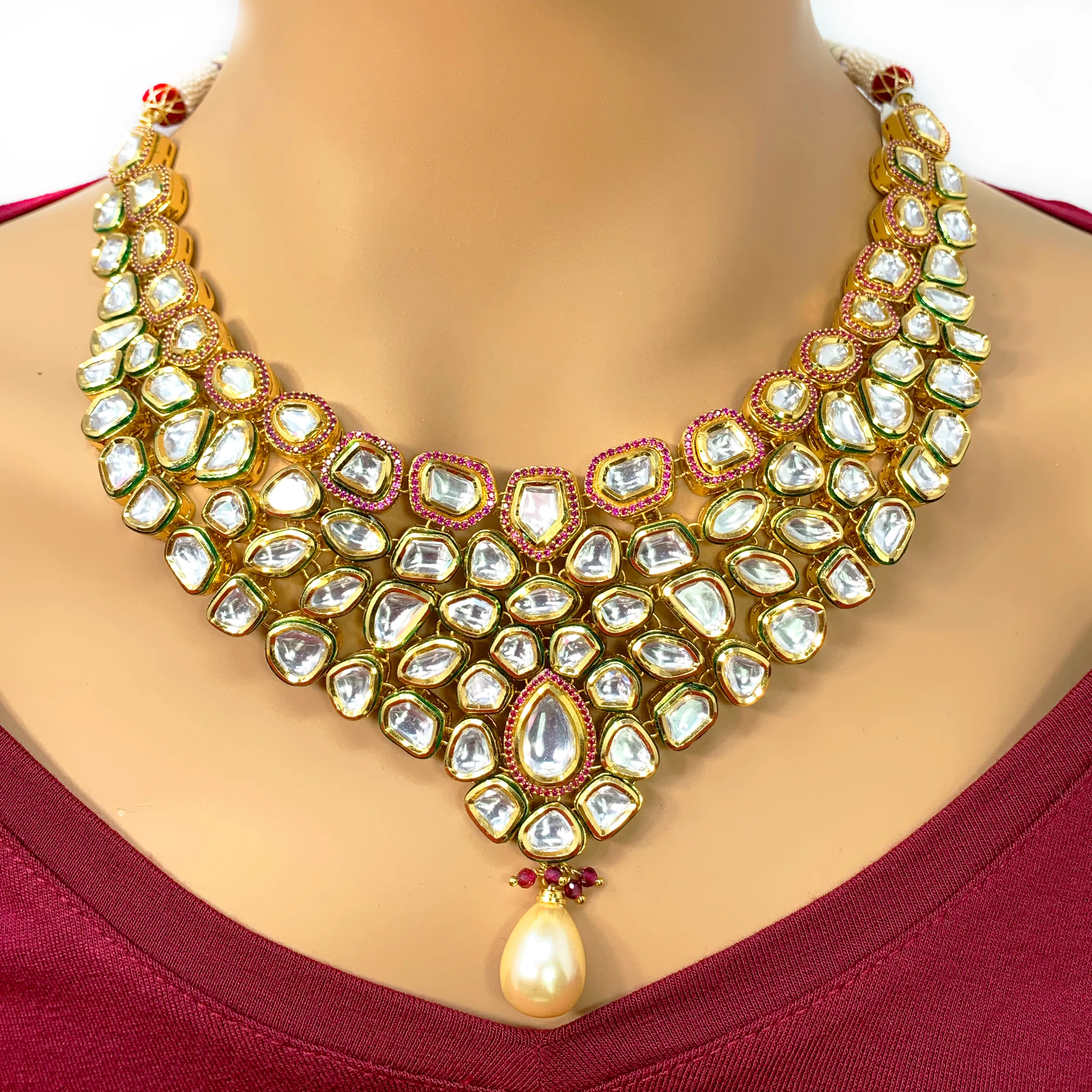 Gold Plated Ruby Kundan Set