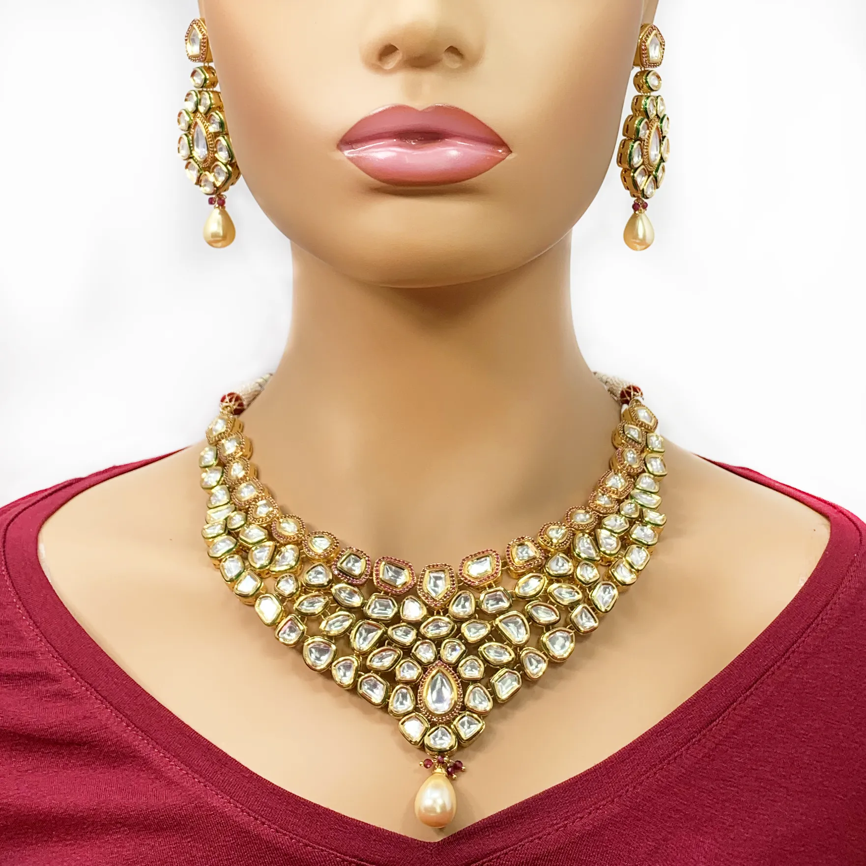 Gold Plated Ruby Kundan Set