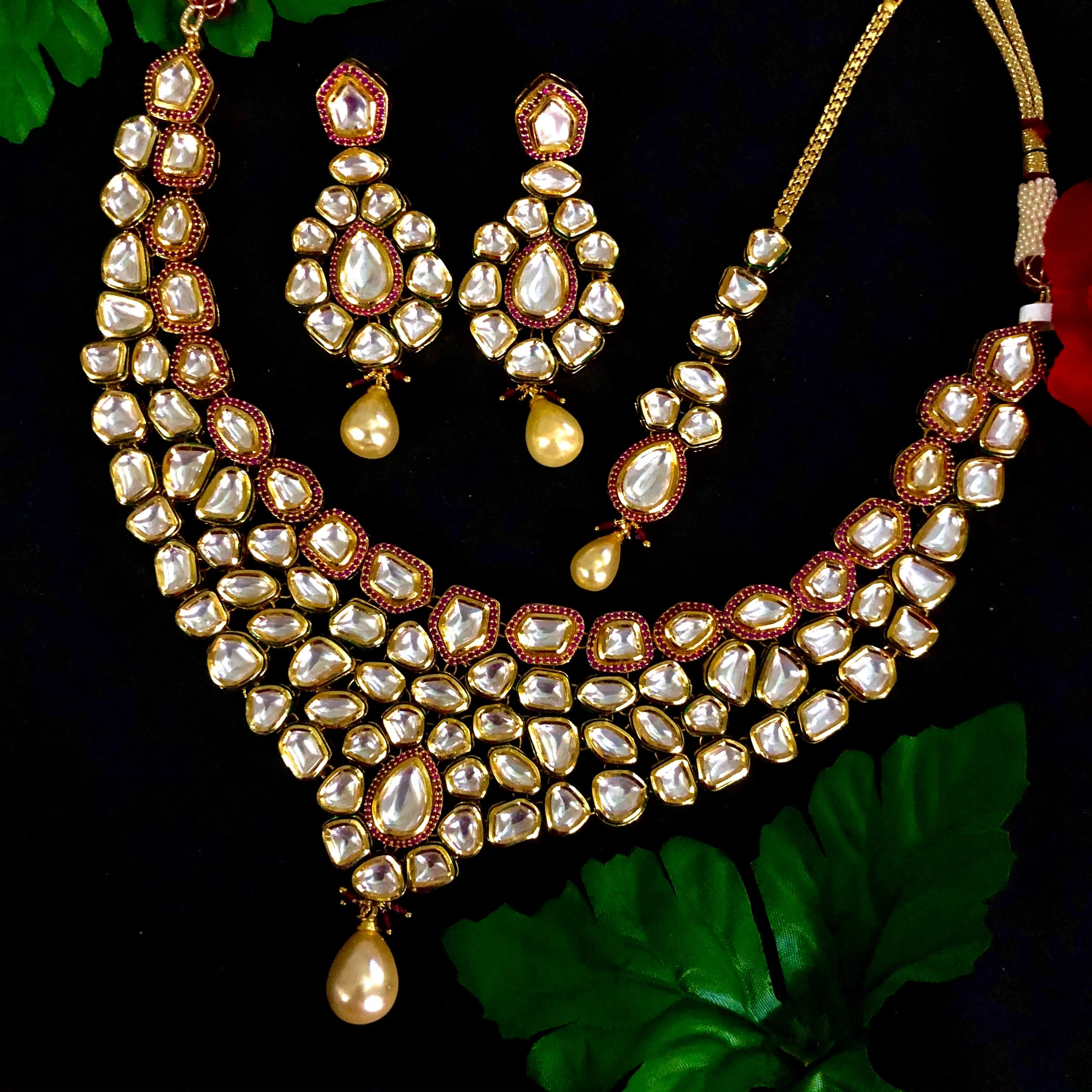 Gold Plated Ruby Kundan Set