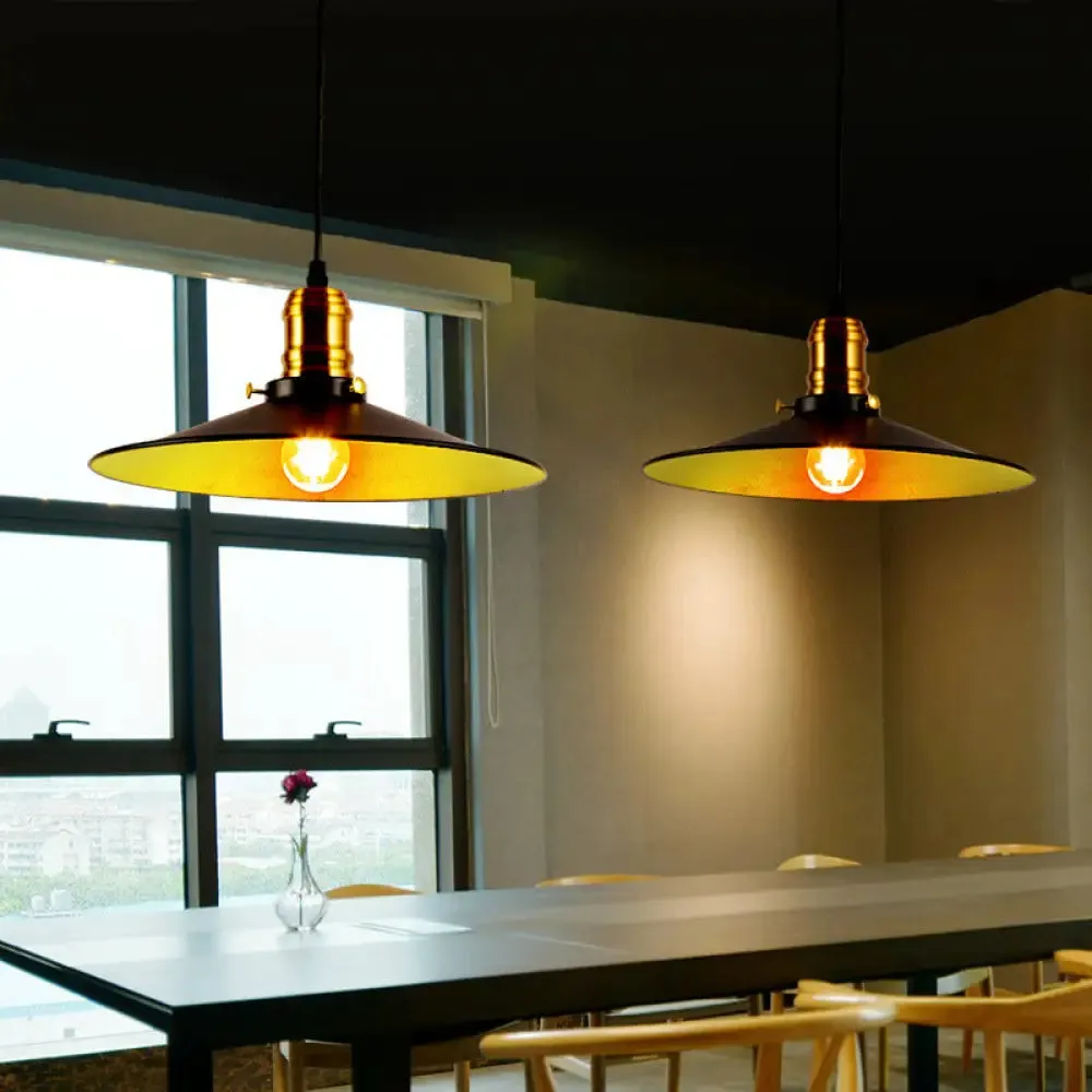 Industrial Black Flared Single Bulb Metal Pendant Light - 8.5"/10"/12" Wide - Stylish Dining Room Hanging Lamp