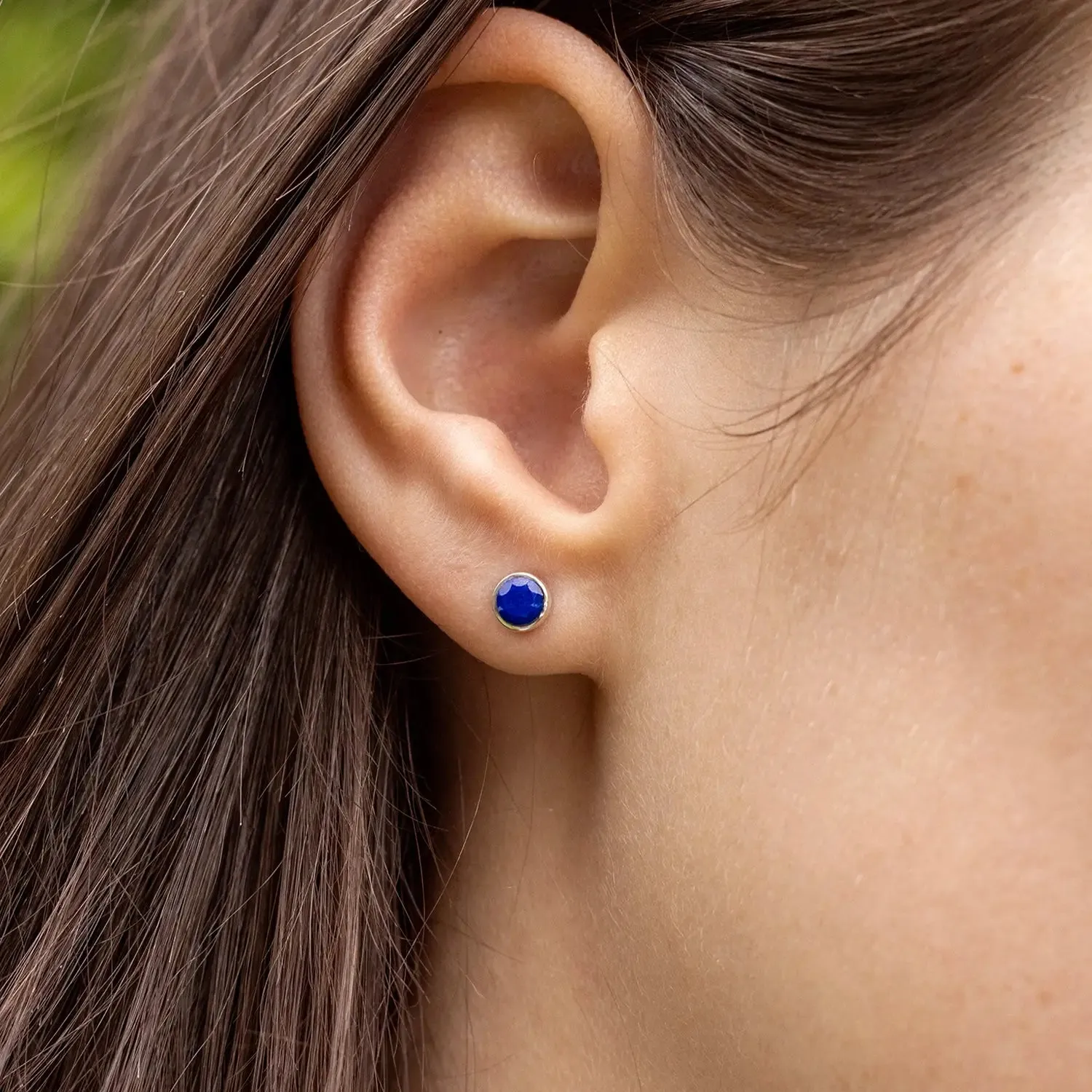 Lapis Lazuli Mini Stud Earrings Rose Gold September Birthstone