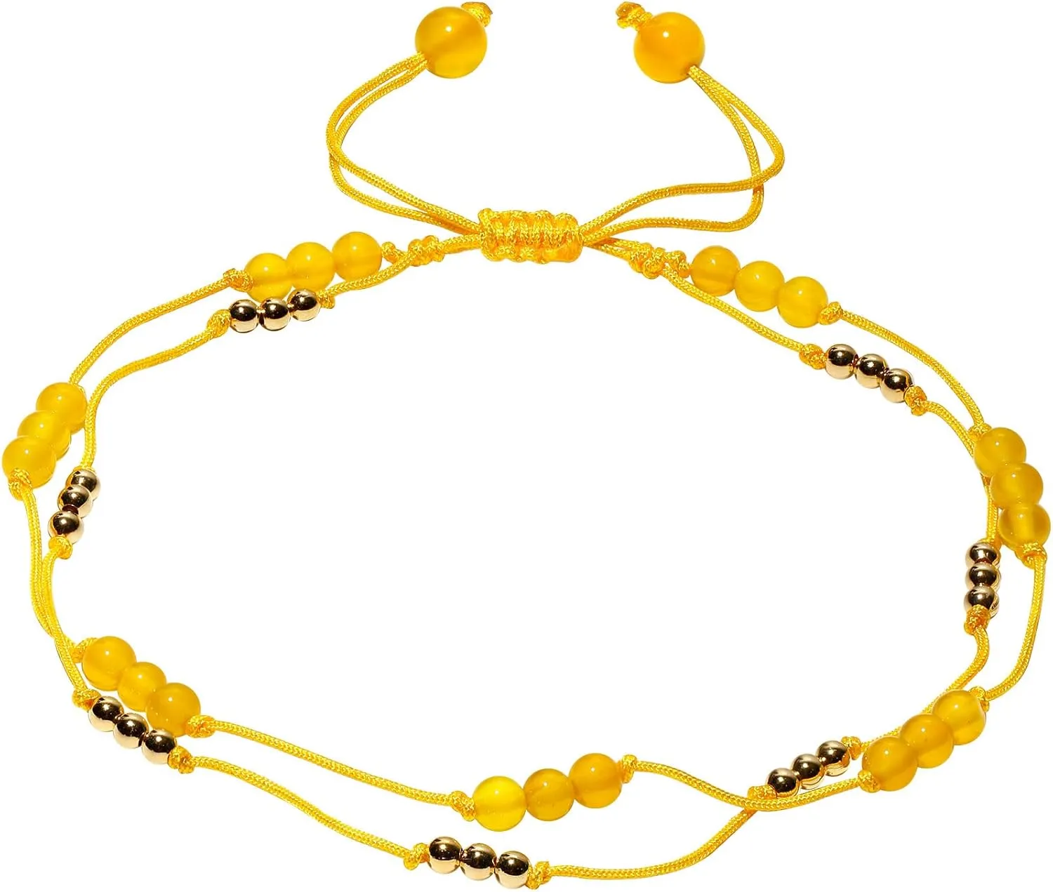 Layered Yellow Agate Beaded Anklet Wealth Adjustable Handmade Boho Anklets for Women Summer Beach Foot Jewelry Good Luck