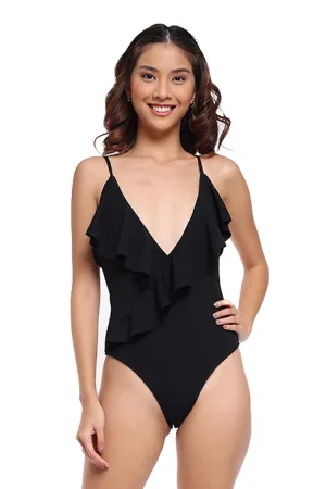 Leia Plunge Neck Ruffle One Piece Swimsuit