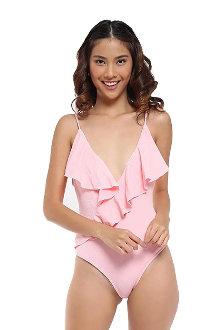 Leia Plunge Neck Ruffle One Piece Swimsuit