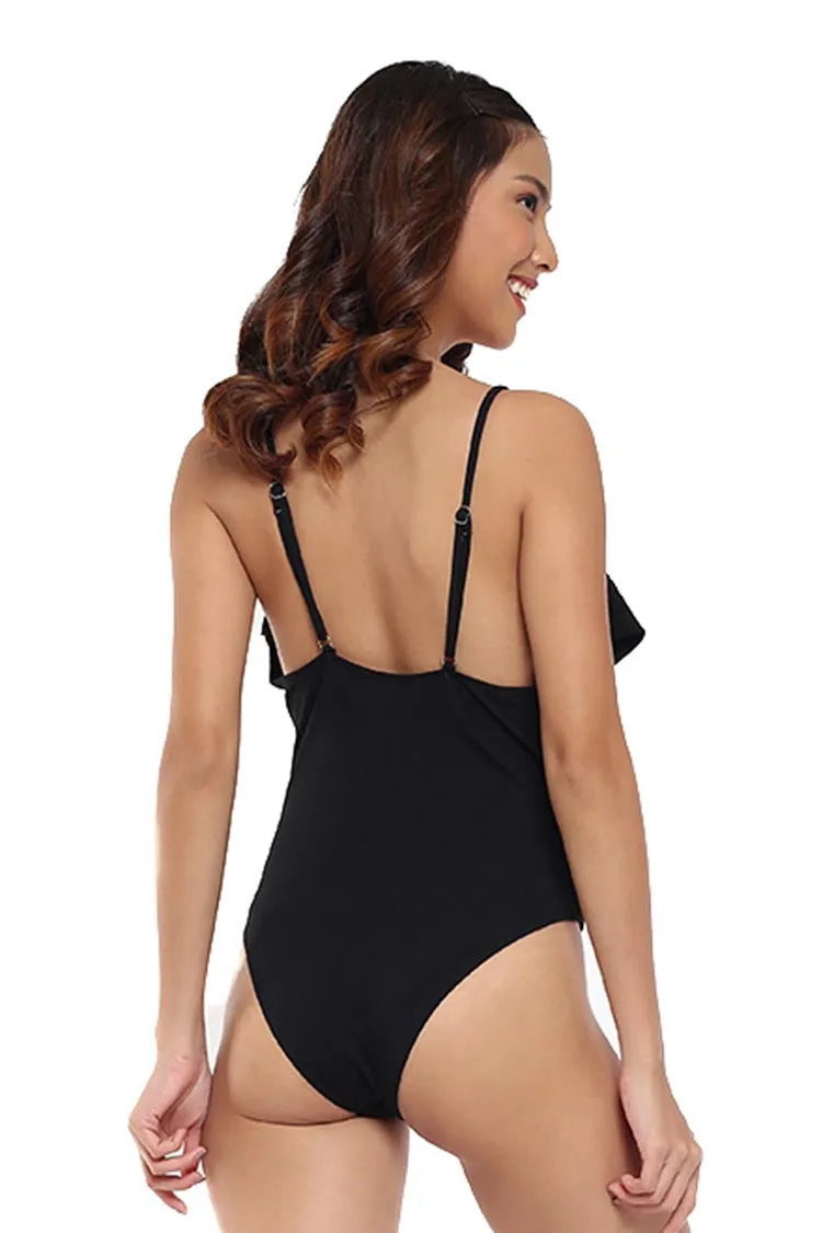 Leia Plunge Neck Ruffle One Piece Swimsuit